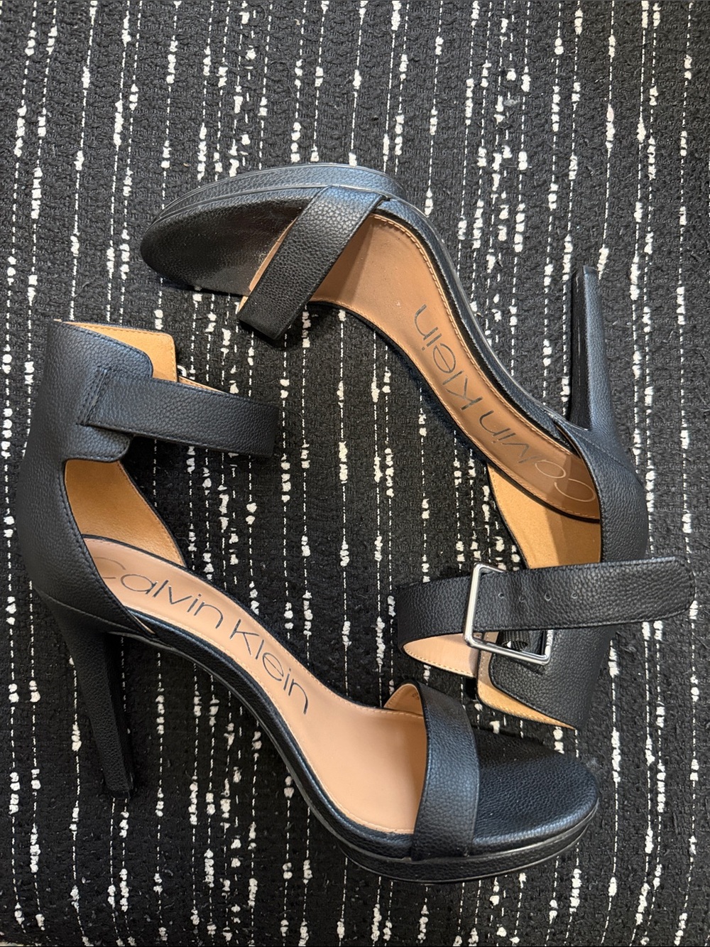 Calvin Klein Black Leather Platform High Heel Sandals